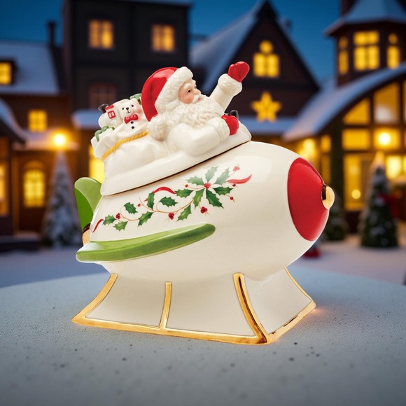 Lenox Other - Lenox Holiday Figural Santa's Rocket Covered Candy Dish